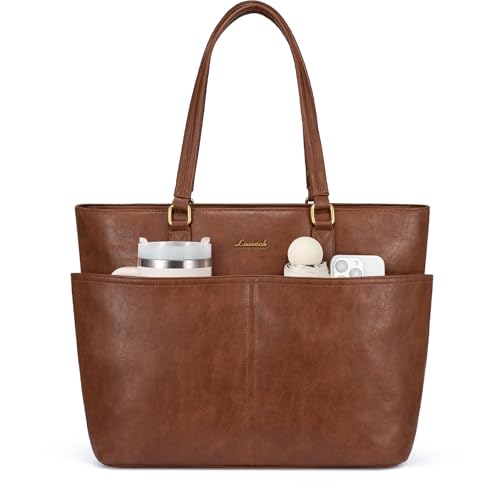 LOVEVOOK Laptop Handbags for Women, Large Tote Bags, Ladies Work Bag with Compartments, PU Leather Shoulder Bag, Designer Hand Bag for School, Office, Business