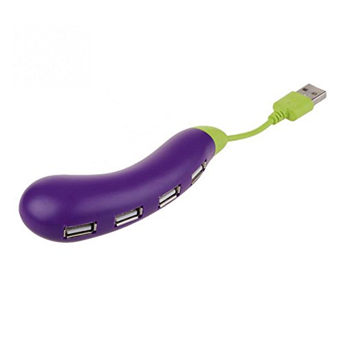 Aolyty Creative Funny Fruit and Vegetables Shape Design Portable USB 2.0 HUB 4 Ports High Speed Splitter Cable for PC Laptop Computer Notebook(Purple Eggplant) - Thumbnail 3