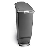 simplehuman 40 Liter / 10.6 Gallon Slim Kitchen Step Trash Can, Grey Plastic With Secure Slide Lock