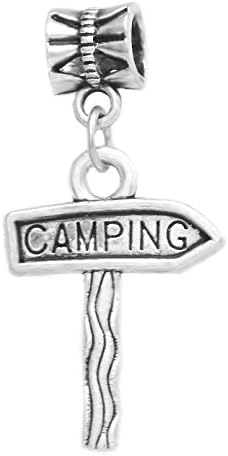 Cherityne Dangling Camping Sign Silver Plated Charm Bead for Snake Chain Bracelet