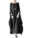 Celmia Women's 3/4 Sleeve Round Neck Solid Loose Long Maxi Dress Cotton Gown with Side Pockets Black 2XL