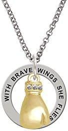 Large Gold Tone Boxing Glove - Brave Wings Affirmation Ring Necklace