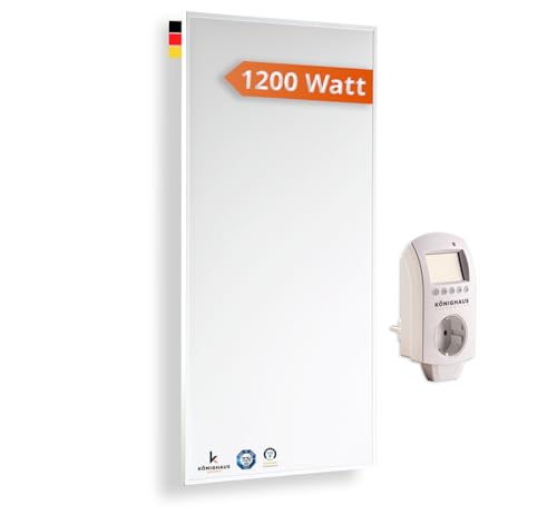 Könighaus Infrarotheizung - 1200 Watt + 5 Jahre Herstellergarantie ✓ Doppelter Überhitzungsschutz ✓ Für Wandmontage ✓ inkl. Thermostat