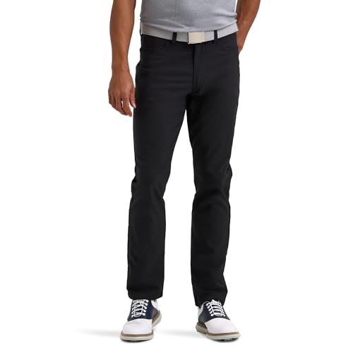 Lee Men's Golf Series 5-Pocket Synthetic Long Pant, Black, 30W x 32L