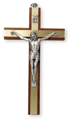 Wall Hanging 15cm Mahogany Metal Insert Crucifix Cross 10580
