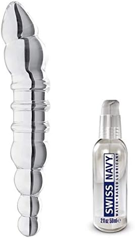 Double Ended Blown Glass with Bubbles by Spartacus & 2 Oz Swiss Navy Water-Based Lubricant