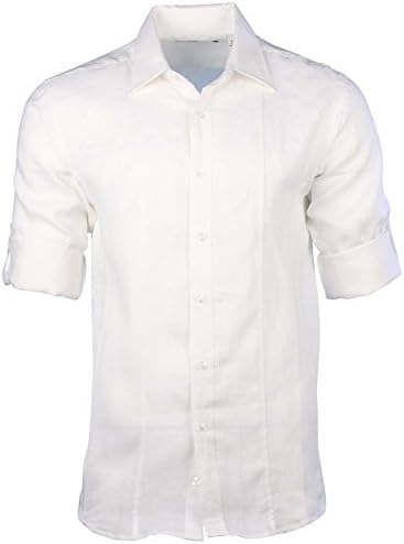 Mojito Collection Men's Linen Double Striped Front Core Roll up Shirt