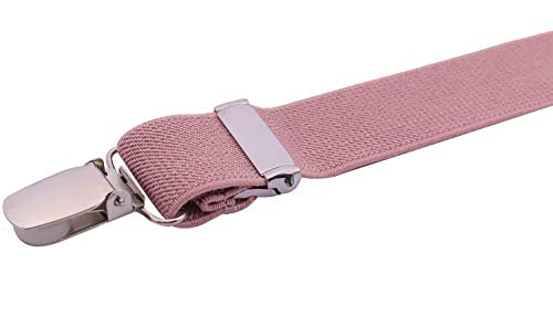 ORSKY Groomsmens' Suspenders Adjustable Y Back with Linen Bow Tie Set 47 Inches Dusty Blush - Thumbnail 4