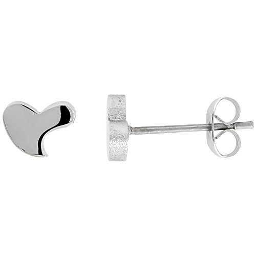 Small Stainless Steel Hearts Stud Earrings 1/4 inch