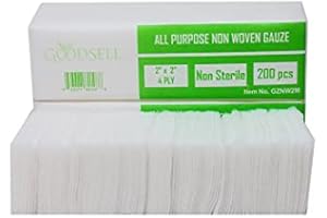 GOODSELL 200 PCS (2" X 2") Premium 4-ply Non-Woven, Non-Sterile Sponge Gauze Pad-Dental, Salon, All Purpose Gauze Sponges Pads -(1 Pack) -White