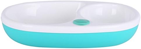 Stay Warm Divided Plate, Kidsmile BPA Free Antiskid Baby Toddler Feeding Containers with water chamber, Pour Hot Water in Bear Funnel to Keep Food Warm 18M+ (Oval - Divided, Blue)