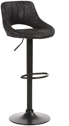 Suede Leather Adjustable Swivel Lift Bar Stool with Back Support Dining Chairs High Stool Vintage Rotating Bar Stools,Black