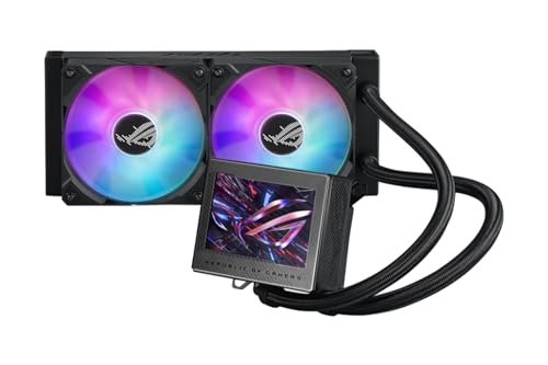 ROG Ryujin III 240 ARGB All-in-One-Flüssigkeits-CPU-Kühler mit 3,5-Zoll-LCD, Asetek-Pumpe der 8. Generation, integriertem Lüfter und ROG 120 mm magnetischen, daisy-chainable ARGB-Kühlerlüfter.