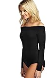 Womens Plus Size Long Sleeves Off Shoulder Plain Viscose Jersey Bodysuit