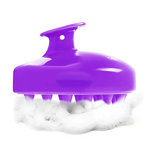Hair Scalp Massager Shampoo Brush, FReatech [Wet & Dry] Manual Head Scalp Massage Brush, Soft Silicone Bristles Care for The Scalp, Exfoliate and Remove Dandruff, Promote Hair Growth - Purple