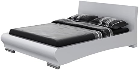 Whiteline Contemporary Modern BQ1208-WHT Eddy High Gloss Bed with Stainless Steel Feet, Queen, White