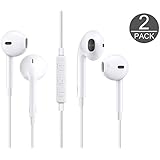 Earphones,2-Pack iPhone Earbuds Headphones Stereo Earphones with Microphone Headphones with Mic and Remote Control Earbuds for Android and iPhone (White)