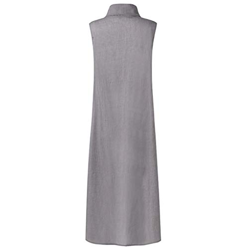 image for Aniywn Women's Solid Color Split Cotton Linen Maxi Dress Loose Sleevel