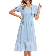 GRACE KARIN Women's Short Sleeve Dress Spliced A Line Ruffled Neck Midi Swing Drawstring Work Dre...