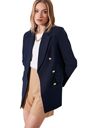 TRENDYOL Damen Trendyol Button Detaillierte Übere Blazerjacke Jacket Casual, Navy Blau, 36