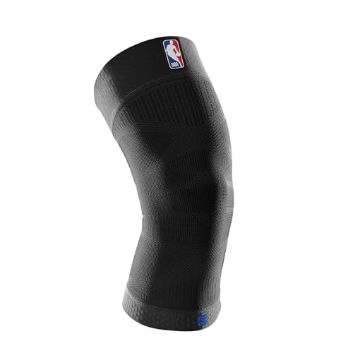 BAUERFEIND Kniebandage Sports Compression Knee Support NBA, 1 Unisex Sportkniebandage für Ballsportarten, Basketball Knie-Bandage in Schwarz mit NBA-L