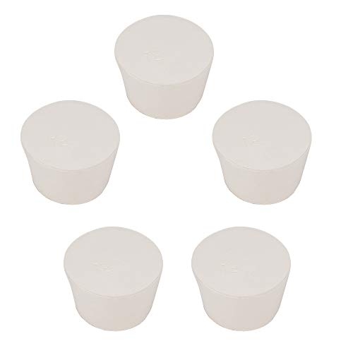 StonyLab Solid Rubber Stoppers, 5Pack 12 White Tapered Lab Seal