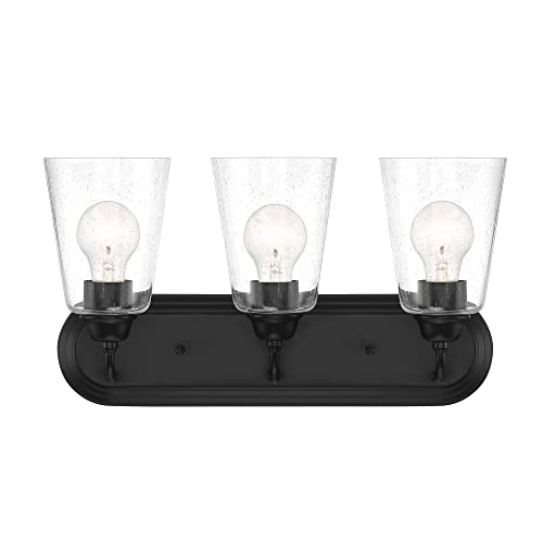 DESIGNERS FOUNTAIN Zane 3-Light Bathroom Vanity Light Fixture, Matte Black, D24…