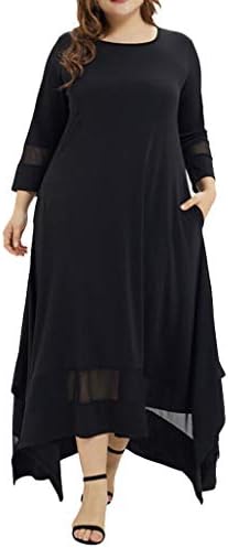 Women Fashion Casual Plus Size O-Neck Muslim Dress,Selinora Lady's Solid Three Quarter Sleeve Muslim Long Dress