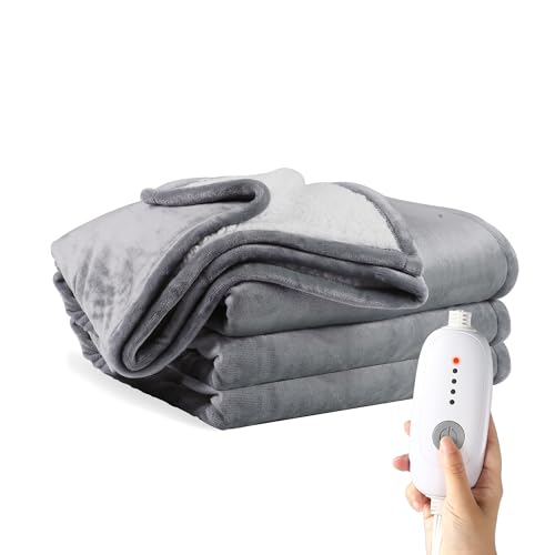 Minervada Electric Heated Blanket Full Size 72"x84", Lightweight Soft Warm Flannel Electric Blanket, 10 Hour Auto Shut Off, 5 Heating Levels, Machine Washable, Grey&White