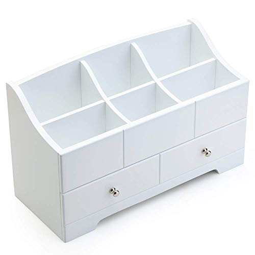 RR ROUND RICH DESIGN Solid Wood Makeup Jewelry Box Organizer with Drawer White