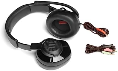 Fones de ouvido jbl quantum 200 para gamers com som e microfone quantumsound, com design marcante, compatível com múltiplas plataformas, na cor preta