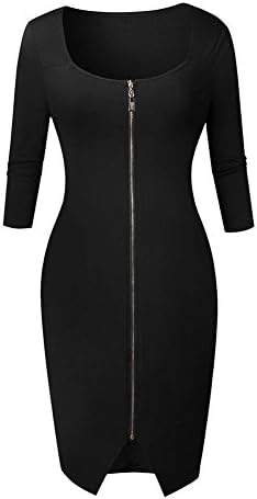 AIRCATMODE Women's Sexy Short Sleeve Casual Bodycon Midi Dress with Front Zipper