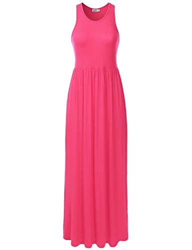 danibe Women's Sleeveless Racerback Long Maxi Dress with Pockets Fuchsia L at Amazon