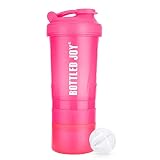 BOTTLED JOY Protein Shaker Bottle 20 oz Shake Mixer Bottle with Storage, 600ml Gym Water Bottle Mixer for Quick Easy Nutrition Supplement (Pink)