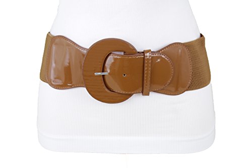 TFJ Women Wide Elastic Waistband Belt High Waist Hip Tan Brown Size XS S M