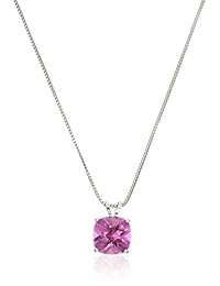 Sterling Silver Cushion-Cut Checkerboard Created or Genuine Gemstone Pendant Necklace