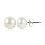 Sterling Silver Freshwater Cultured Button Pearl, Stud Earring (5.0-5.5 mm)