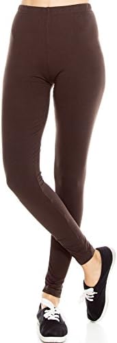 KOMPA Soft Spandex Full Length Black and Color High Waisted Leggings For Women (Large, Brown)