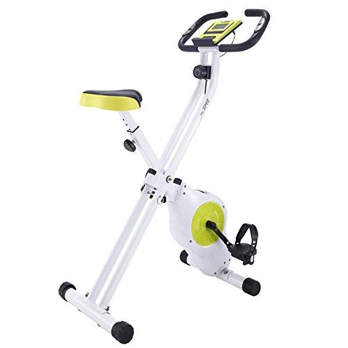 Xspec Foldable Stationary Upright Exercise Bike Magnetic Cardio Workout Indoor Cycling, Lime Green, Monitor with Phone/Tablet Holder, Heart Rate Pulse Sensor