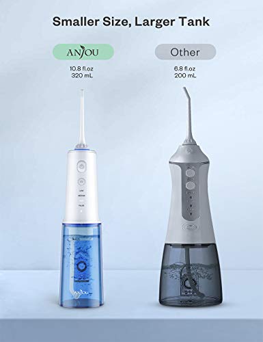 Water Flosser Professional Cordless Dental Oral Irrigator 10.8OZ/320ML - Anjou Portable and Rechargeable IPX7 Waterproof 4 Modes Water Flossing with Cleanable Water Tank for Home and Travel, Blue
