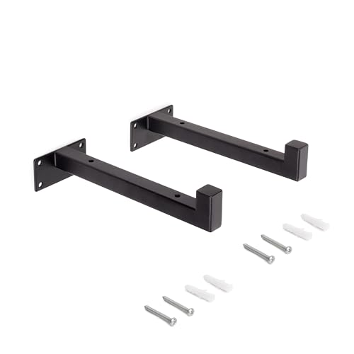 Emuca - Pair of Straight Wood Shelf Supports Straight with Square Tube, Steel, Black Painted