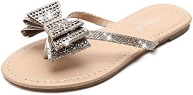 G504-1 Women's Flip Flops Rhinestones Bow Flat Dress Sandals