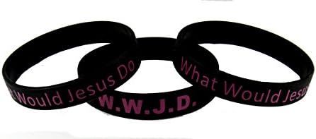 8060006 Set of 3 Pieces Child Size Black Band With Purple Print WWJD What Would Jesus Do Sili...