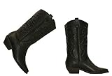 MVE Shoes Women's Western Cowboy Pointed Toe Knee High Pull On Tabs Boots Black 7.5