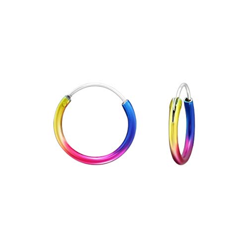 Rainbow Hoop Sleeper Earrings - 925 Sterling Silver