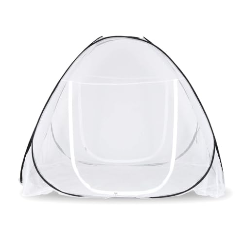 Sekey Pop Up Mosquito Net with 4 Tie Down Straps, Double Zip, Foldable Mosquito Net, Portable Camping Tent with Carry Bag, Ultralight Double Bed for Outdoor Travel, 200 x 180 x 145 cm, White