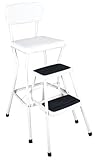 Cosco White Retro Counter Chair/Step Stool with Pull-out Steps, White White
