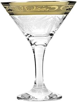 Crystal Goose GX-09-410, 5.7 Oz. Martini Cocktail Glasses with Golden Trim, Beverage Glasses on a Long Stem, Wedding Drinkware, Gift Box Set of 6