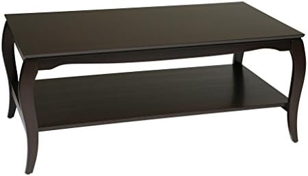 Office Star Brighton Solid Wood and Veneer Coffee Table with Lower Shelf, Mahogany Finish