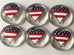 AMERICAN FLAG HEART (X-LARGE 1 1/4" - 1 1/2") Jazzy Glass Gems, Hand Painted Set of 6, Party Supplies, Party Favor, Decoration, etc.
